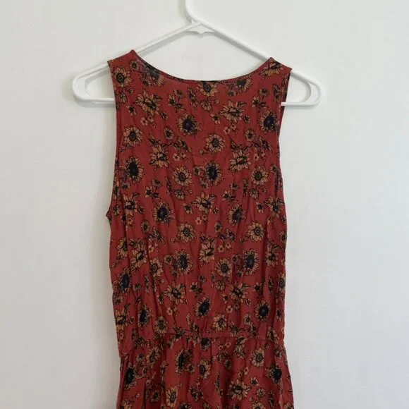 MOSSIMO SUPPLY CO Rust Red Burnt Orange Floral Sunflower Boho Sleeveless Romper - Picture 15 of 16